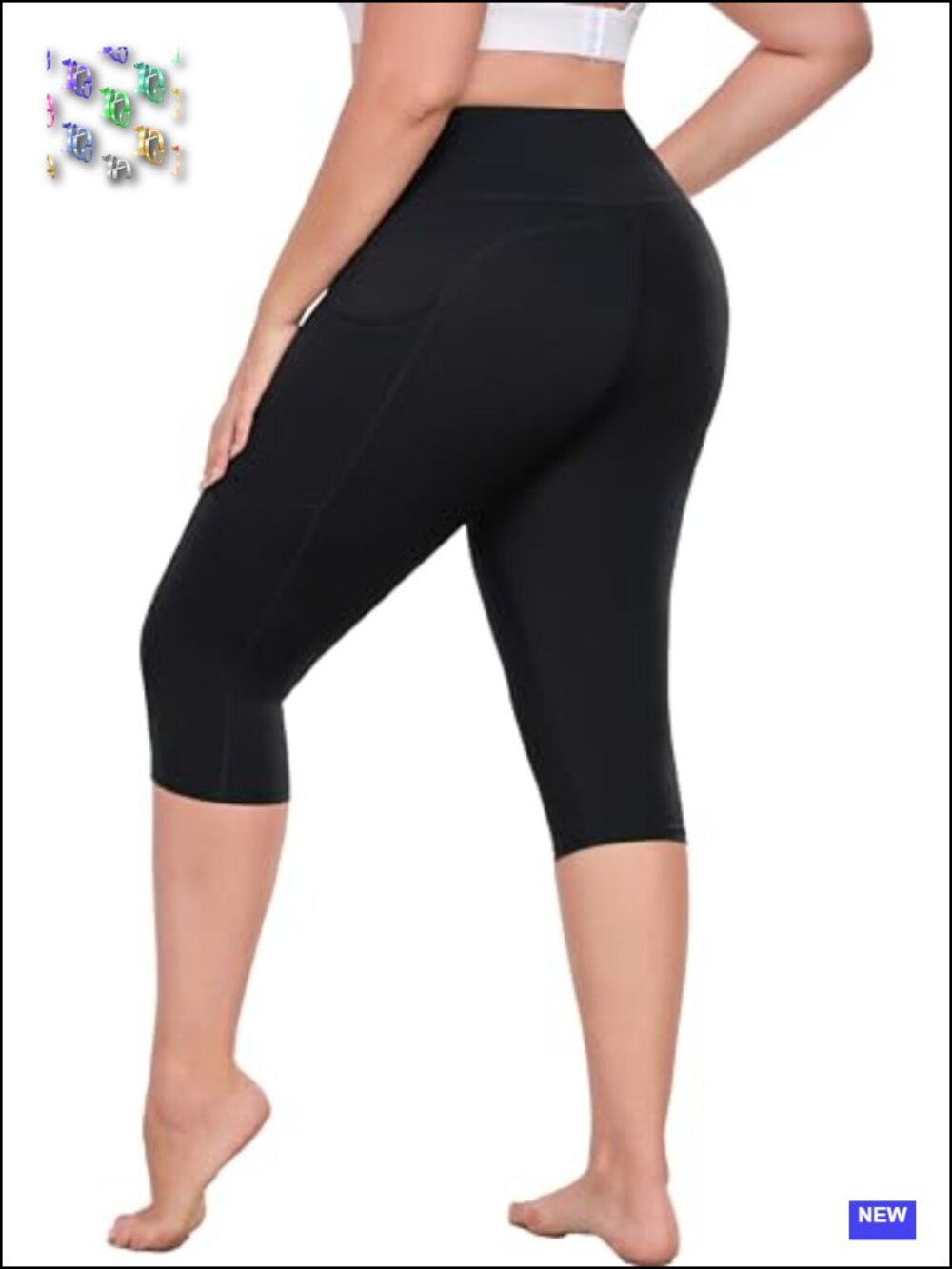 Plus Size Capri Yoga Pants with Pockets, Tummy Control, High Waist, Butter Soft